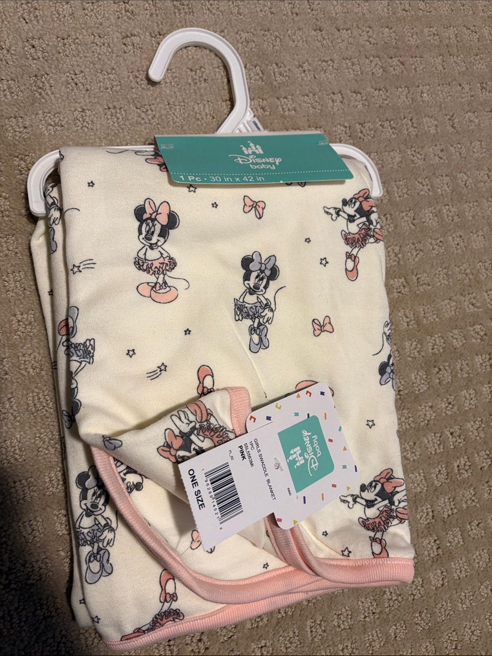 Disney Minnie Mouse Cream and Pink Baby Swaddle Blanket